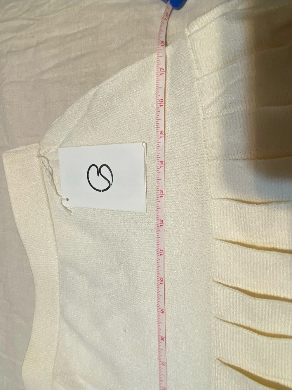 St. John Cream Knit Cardigan & Pleated Skirt with Blue and Mint Trim